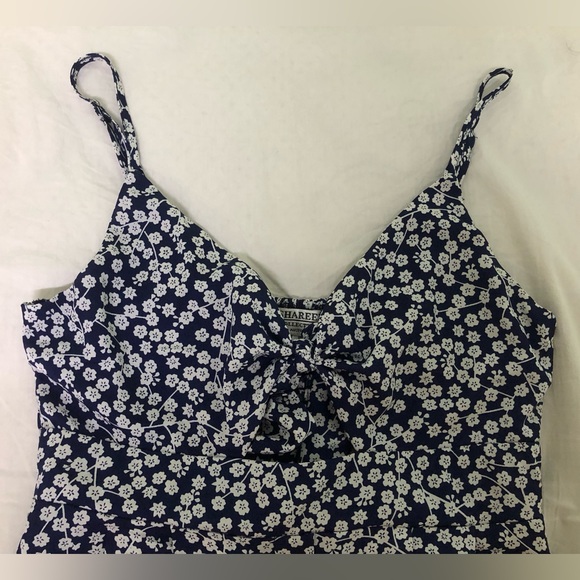 Beautiful navy blue and white cherry blossom a-line dress - Picture 2 of 11